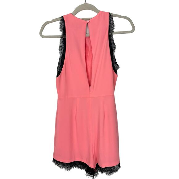 NWT Topshop Pink Sleeveless Romper Keyhole Back Black Lace Trim Sz 6 Boho Chic - Picture 3 of 14